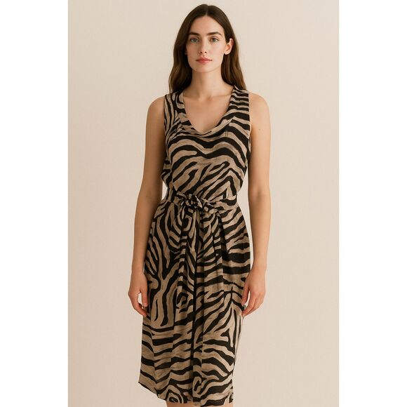 Gerard Darel SIlk Zebra Print Sleeveless Belted Dress M - Picture 1 of 14